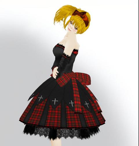 赤と黒のチェックが美しいゴスロリドレス