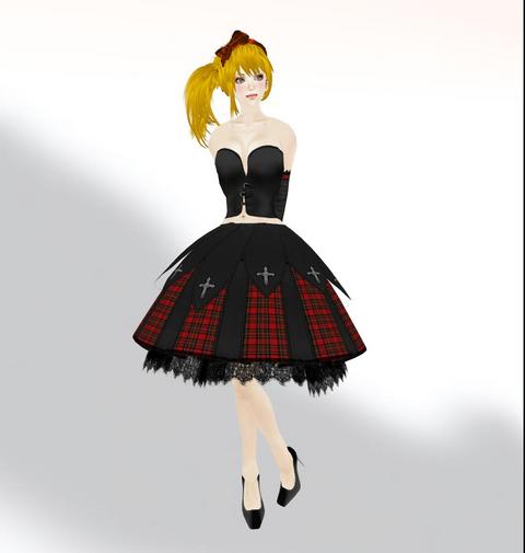 赤と黒のチェックが美しいゴスロリドレス