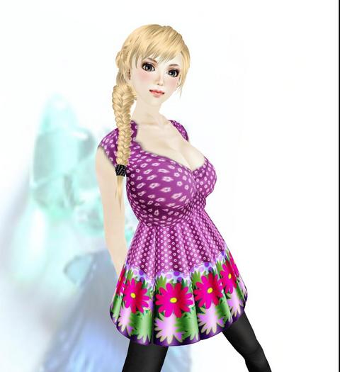 オシャレ!花柄トップスとダメージジーンズ