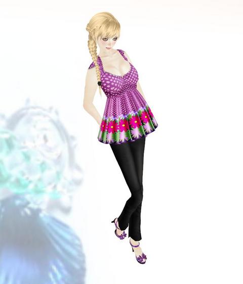 オシャレ!花柄トップスとダメージジーンズ
