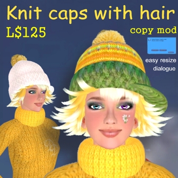 Colorful knit caps with hair