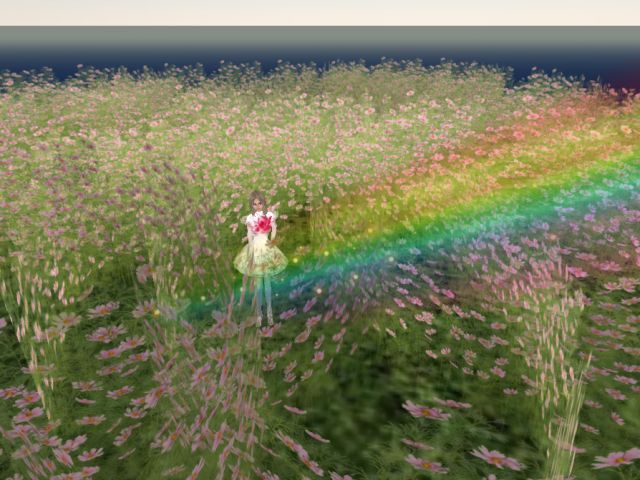 ピンクのコスモスお花畑とFREEシェイプ